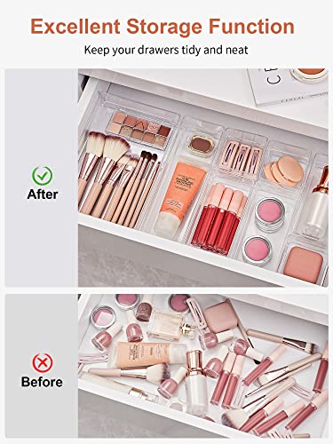 SMARTAKE 22-Piece Drawer Organizer with Non-Slip Silicone Pads, 4-Size Clear Desk Drawer Organizer Trays Storage Tray for ...