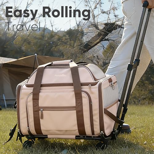 FUKUMARU Cat Carrier with Wheels, 18x11x11 Expandable Soft Cat Travel Carrier, Airline Approved Dog Carrier, Sturdy Rollin...