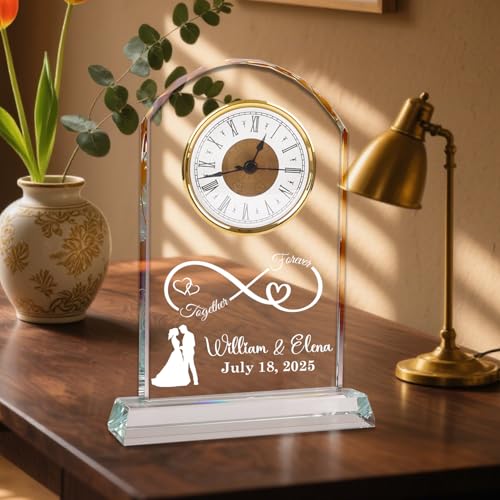 Extrabily Personalized Wedding for Couples, Custom Wedding Crystal Clock, Customized with Names, Date, Unique Romantic Gif...