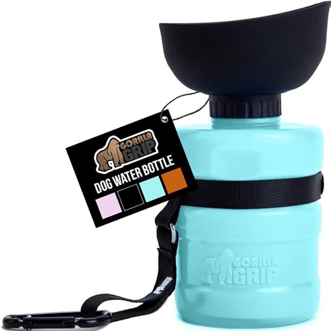 GORILLA GRIP Dog Water Bottle, Portable Water Bowl Dispenser for Dogs, 20 oz Leak Proof Pet Travel Squeeze Bottles Food Gr...
