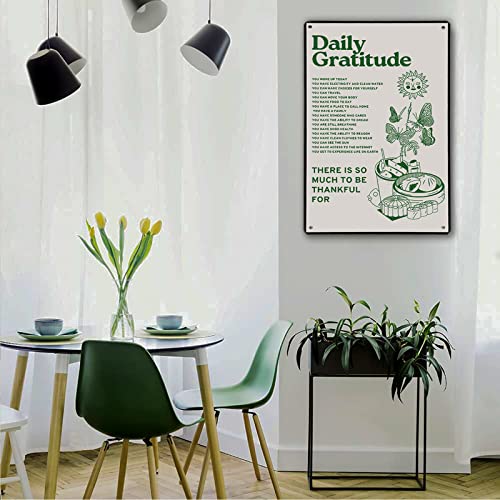 Room Decor Aesthetic Wall Decor Daily Gratitude Inspirational Metal Tin Sign, Green Boho Home Coffee Room Wall Office Deco...