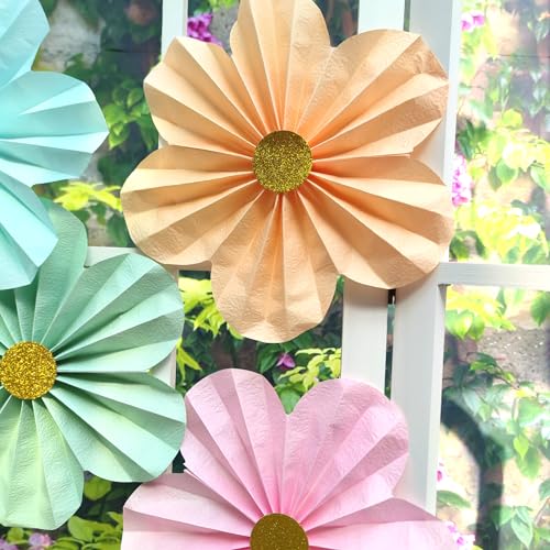 Mybbshower 12 inch Paper Flower for Wedding Fan Photo Backdrop Bridal Shower Birthday Party Decorations Pack of 6 (Pastel ...