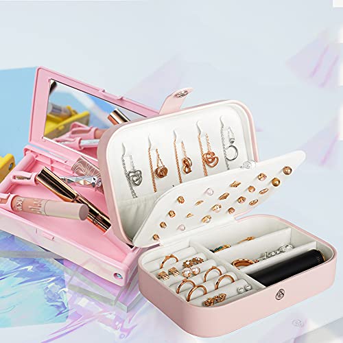 Hatori Travel Jewelry Box, PU Leather Small Jewelry Organizer for Women Girls, Portable Mini Travel Case Display Storage H...