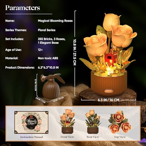 TekYetoi Magical Blooming Rose Building Set, Mothers Day Gifts for Mom - Electric Moving Flower Blocks with Interactive So...