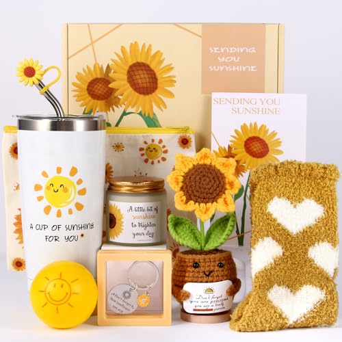 10Pcs Sunshine Gift for Women - Unique Care Package with Sunflower Gifts, Friendship Box of Sunshine for Mom Sister Wife, ...