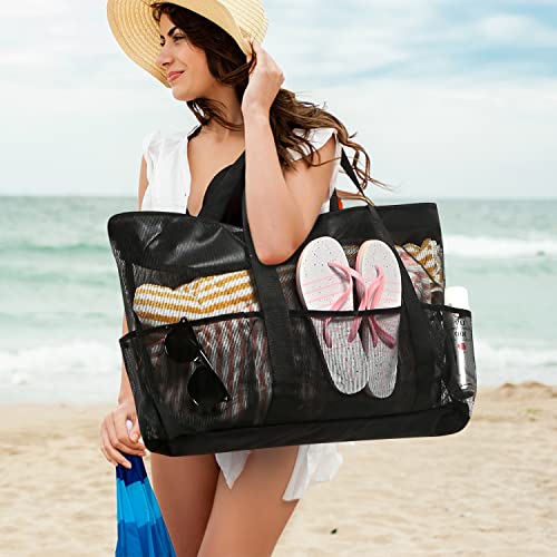 oscaurt Mesh Beach Bag Extra Large Waterproof Sandproof Beach Tote Pool Swim Bag Travel Vacation Essentials