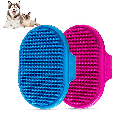 Aoche Dog Bath Brush Pet Bath Comb Brush Soothing Massage Rubber Comb 2pcs with Adjustable Ring Handle for Long Short Hair...