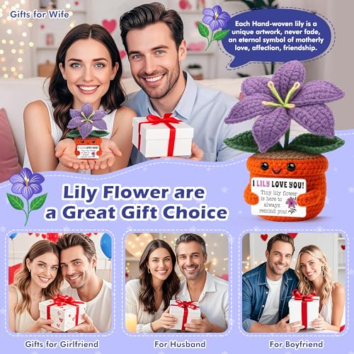Sensi Blue Unique Handmade Crochet Lily Flower Gift,Cute Desk Decoration for Mom Grandma Sister Friend Coworker Teacher Nurse