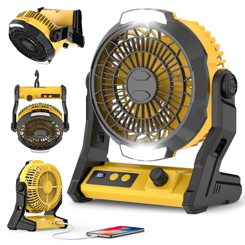 Electactic Rechargeable Camping Fan with 10000mAh Battery, 100-Speed Adjustable, 3-in-1 Desk & Hanging Fan, Timer & Night ...