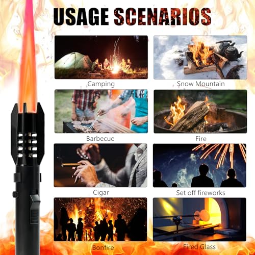 Camping Lighter, Torch Lighter, Straight Flame Bright Fire Refillable Windproof Adjustable Color with Safety Lock for Camp...