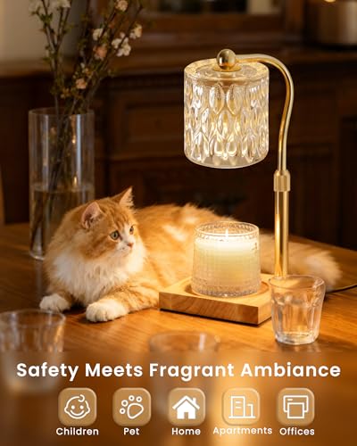 Candle Warmer Lamp Adjustable Height with Timer Dimmer, Dimmable Glass Wax Melt Warmer Light for Scented Jar, Present for ...