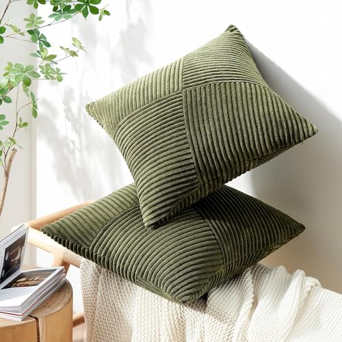 Topfinel Olive Green Decorative Throw Pillow Covers Set of 2 18x18 Inches for Couch Bed Sofa, Boho Aesthetic Home Decor, S...