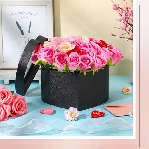 Nuenen Heart Gift Boxes with Lid & Floral Foam Set, Flower Gift Box with Clear Cellophane 9.8 x 9 x 5 Inches for Mother's ...