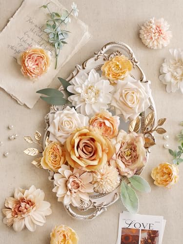 MISSPIN Artificial Flowers DIY Box Set Fake Roses Bouquet Bridal Wedding Flowers Colorful Centerpiece Table Decorations Bo...