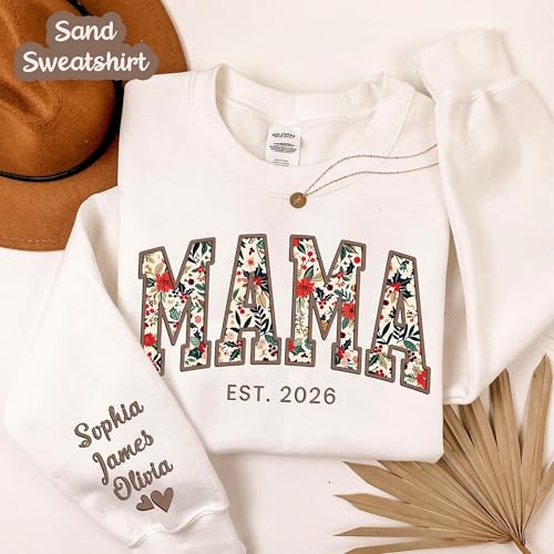 Custom Embroidered Grandma Floral Shirt with Names on Sleeve, Personalized Grandma Gift, Floral Grandma Crewneck Sweatshirt