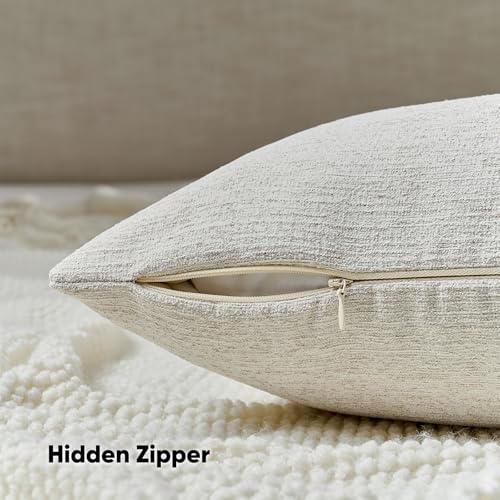 HAUSSY Natural White Wood Throw Pillow Covers 18x18 Inch Set of 2,Boho Decorative Faux Linen Throw Pillows Cozy Farmhouse ...