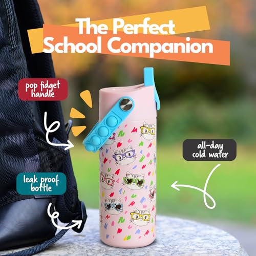 Elemental Insulated Kids Water Bottle, Stainless Steel Water Bottle with Straw Lid & Pop-It Handle, Leak-Proof Water Bottl...
