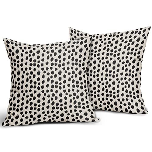 Black Cream Polka Dot Pillow Covers 20x20 Set of 2 Outdoor Modern Art Throw Pillows Boho Design Brush Strokes Decorative P...