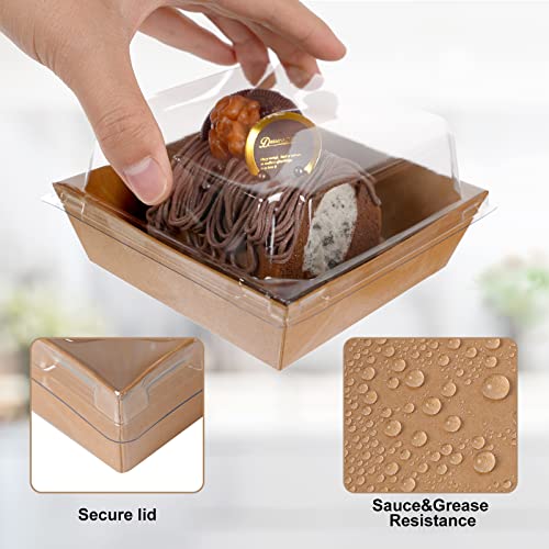 Kosotody 50 Pack Charcuterie Boxes with Clear Lids, 4 Inches Brown Oil-Proof Kraft Paper Food Containers Bakery Boxes for ...