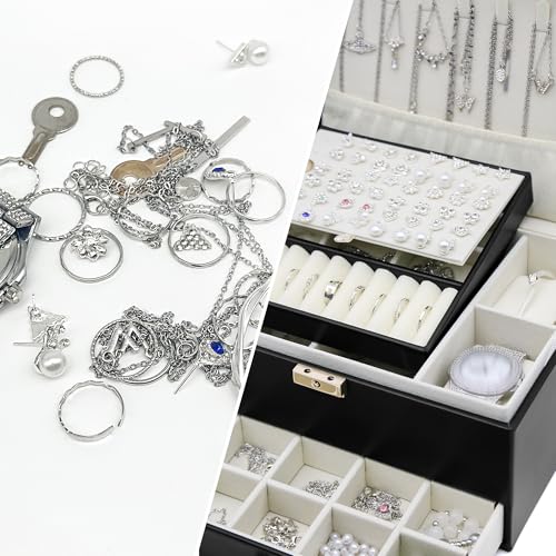 Jewelry Organizer, Travel Jewelry Box Organizers for Women Girls, Jewellery Display Holder 3 Layers Large PU Leather Jewel...