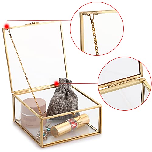 Hipiwe Vintage Glass Jewelry Organizer Box - Golden Metal Keepsake Box Desktop Jewelry Organizer Holder, Wedding Birthday ...