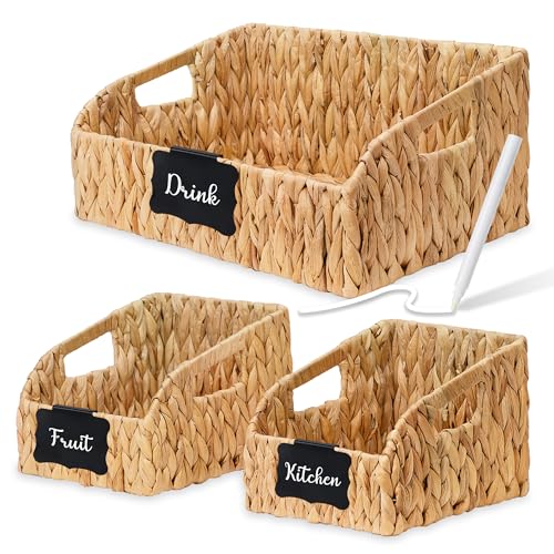 Stylave Pantry Baskets and Organizers, Large Wicker Baskets for Shelves, Handwoven Labeled Storage Basket for Organizing w...