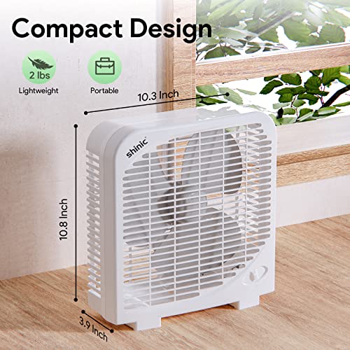 shinic 10" Tabletop Box Fan for Bedroom, 2 Speeds, Quiet Table Fan with Strong Airflow, Energy Efficient Small Box Fan, Po...