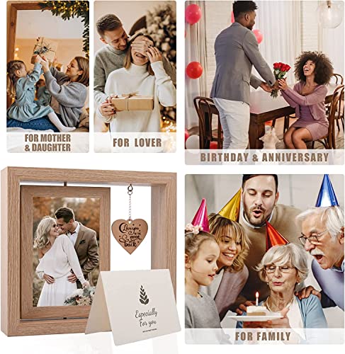 Rotating Floating Let the Adventure Begins Picture Frame, Engagement Gifts for Couples, Rustic 4x6 Floating Picture Frames...