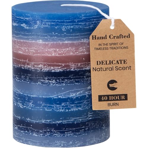 CraftyCrocodile Decorative Scented Pillar Candle - Handcrafted Navy Blue Candles with Cotton Wick, Smokeless for Spa, Arom...