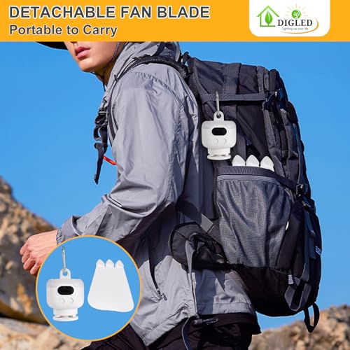 DIGLED Battery Operated Ceiling Fan: 11" Portable Camping RV Tent Fan with Lights - Outdoor Hanging Rechargeable 8000mAh -...