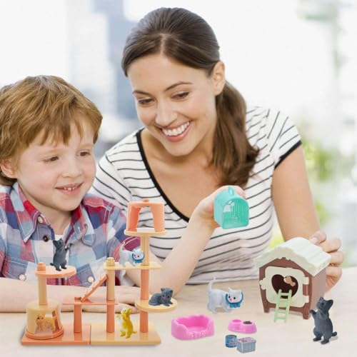 iselyn Pet Pretend Play Toys, 48Pcs Cat Figures Toys for Kids Realistic Detailed Cat Care Center with Accessories Toy Sets...