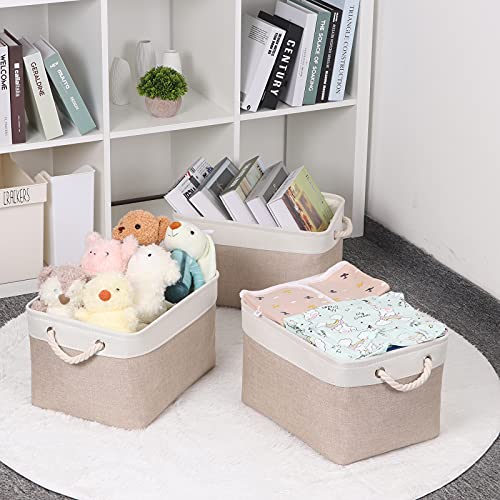 Bidtakay Large Fabric Baskets with Handles [3-Pack] Collapsible Storage Basket for Shelves 15 X 11 X 9.5 inches Canvas Bin...