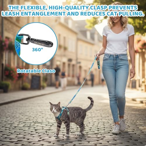 1 Set Cat Harness and Leash, Adjustable Escape Proof Cat Harness, Comfortable Soft Lightweight Design for Daily Walks and ...