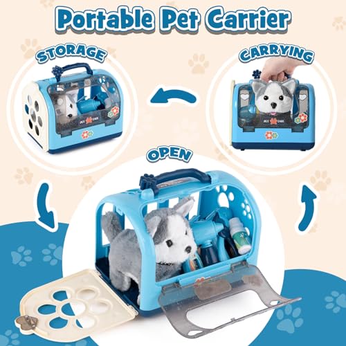 B Bascolor 22Pcs Dog Toys for Kids Vet Doctor Kit,Walking Barking Electronic Interactive Husky Dog Toy,Veterinarian Playse...