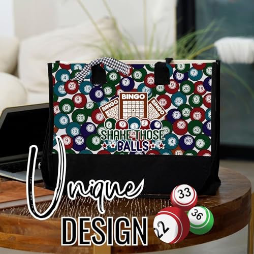InnoBeta Bingo Gifts for Women, Bingo Accessories for Women, Canvas Tote Bag with Top Zipper Closure and Shoulder Strap