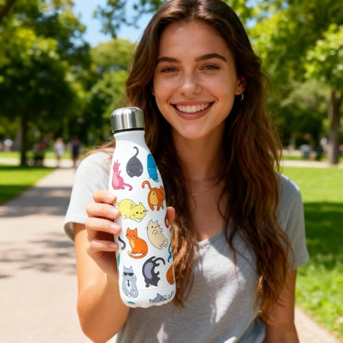 Makachen Cat Insulated Sport Water Bottles Stainless Steel Travel Mugs BPA Free Tumbler For Outdoor Camping Travel 20oz