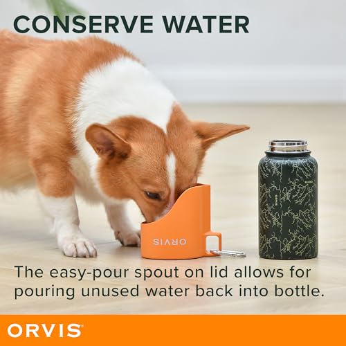 Orvis Dog Travel Water Bottle, 25oz Capacity | Portable Pet Waterer with Built-in Bowl | Stainless Steel, High Visibility ...