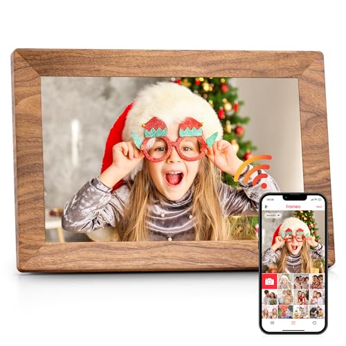 Frameo 10.1" Digital Picture Frame with 32GB Memory WiFi Electronic Photo Frame Wood 1280 x 800 IPS Touch Screen Auto-Rota...