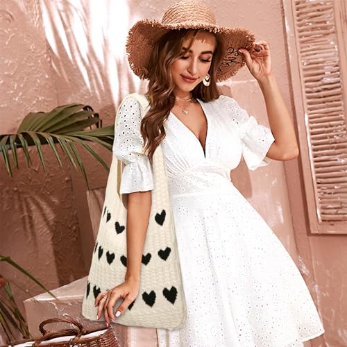Gaudiwel Knitted Shoulder Tote Bag Large Crochet Beach Bag Hobo Bag Aesthetic Tote Handbags for Women