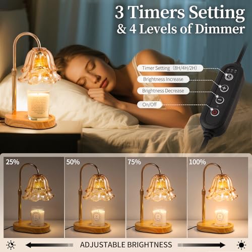 Flower Candle Warmer Lamp with Timer - Dimmable Electric Candle Lamp, Birthday Gifts for Women Mom, House Warming Gifts Ne...