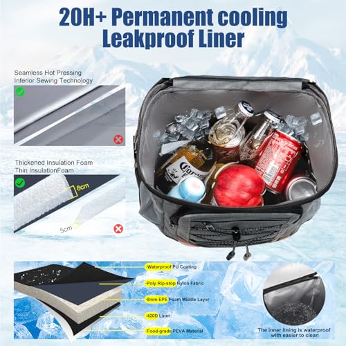 Backpack Cooler Insulated Leak Proof, Lightweight Soft Sided Cooler Backpack for Men Women, Waterproof Beach Cooler Bag Lu...