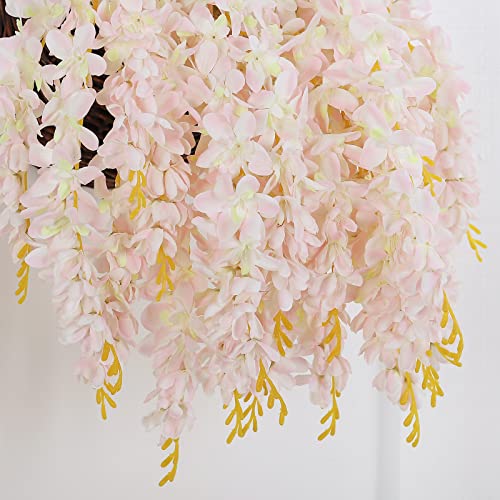 Duovlo Silk Wisteria Flower Artificial 2.13 Feet Hanging Wisteria Vine Fake Flower Bush String Home Party Wedding Decorati...