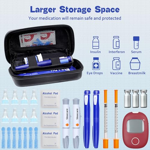 Insulin Cooler Travel Case TSA Approved Diabetic Medicine Cooling Bag with Digital Temperature Display, 2 Ice Pack