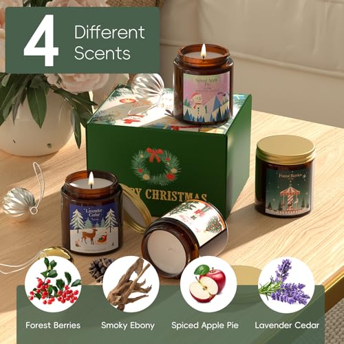 Christmas Scented Candle Gift Set for Women, 4 Pack 7 oz Soy Wax Candles for Home, Holiday & Birthday, Fall Fragrance of S...