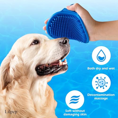 Dog Grooming Brush, Lilpep Pet Shampoo Bath Brush Soothing Massage Rubber Comb with Adjustable Ring Handle for Long Short ...