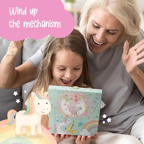 The Memory Building Co Unicorn Musical Jewelry Box Plays Classic Melody, Storage Organizer Music Box for Kids Ages 6-12, M...