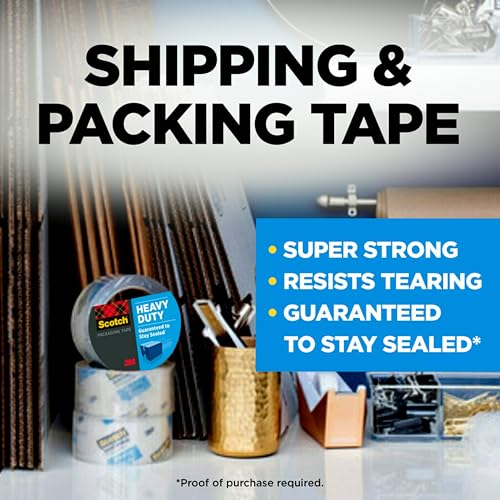 Scotch Heavy Duty Packaging Tape, 1.88" x 54.6 yd, Designed for Packing, Shipping and Mailing, Strong Seal on All Box Type...
