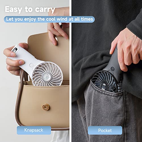 QQT Mini Handheld Fan,4 Speed Adjustable Portable Battery Operated Fans,USB Rechargeable Desk Fan with Mirror,Max 20 Hrs H...