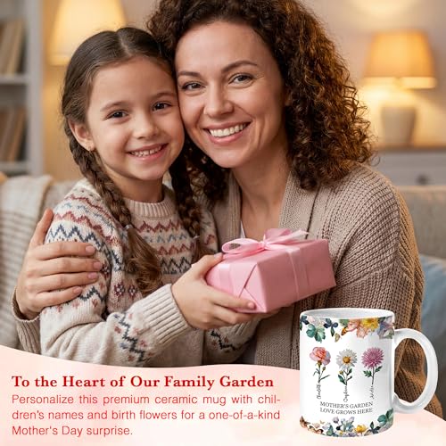 Easycosy Personalized Mothers Day Gifts for Mom from Daughter, Custom Birth Flower Name Mom Coffee Mug Birthday Gift, Moth...
