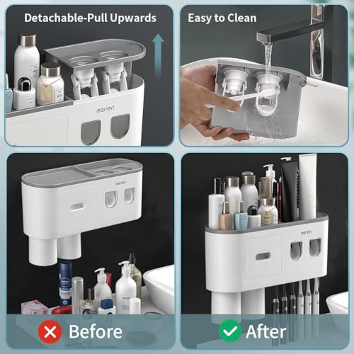 BHeadCat Toothbrush Holders for Bathrooms Wall Mounted, 6 Slot Toothbrush Holder with 2 Automatic Toothpaste Dispensers, 2...